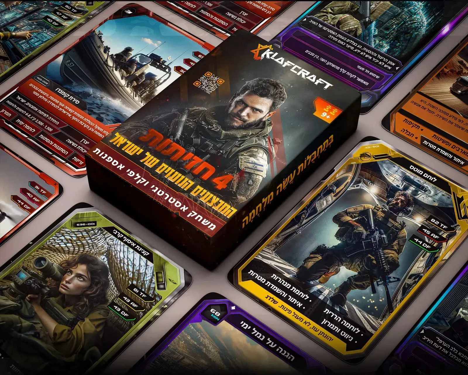 KlafCraft collectible game card box surrounded by illustrated fantasy cards